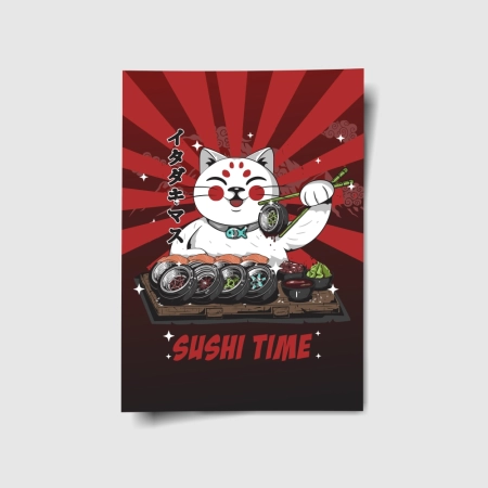 Plakat Lucky Cat Sushi Time